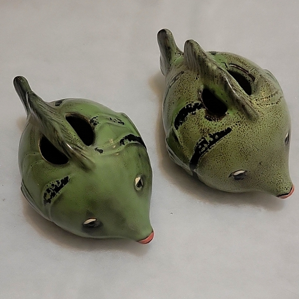 2 Ceramic decorative Green wide body fish
